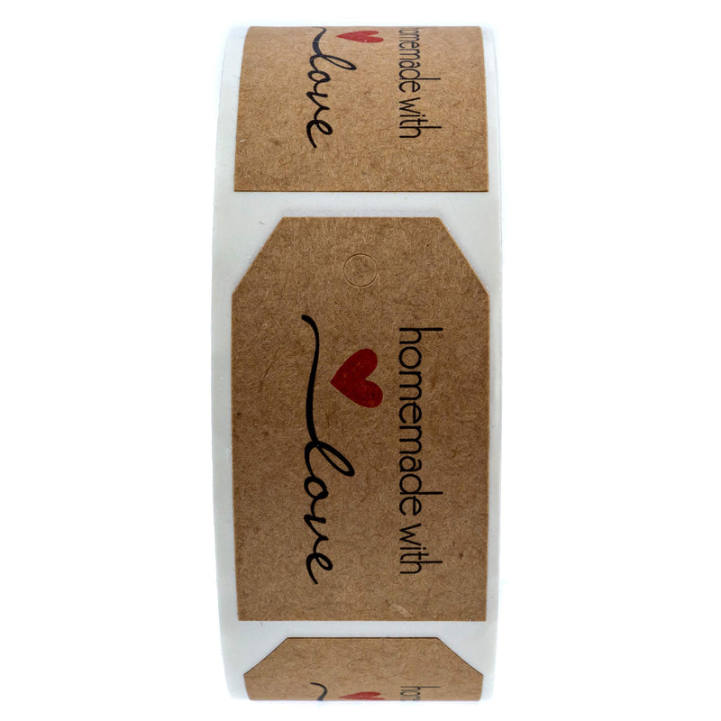 1.15"x2" Inch Natural Kraft Homemade with Love Gift Tag Sticker / 500 Labels per roll