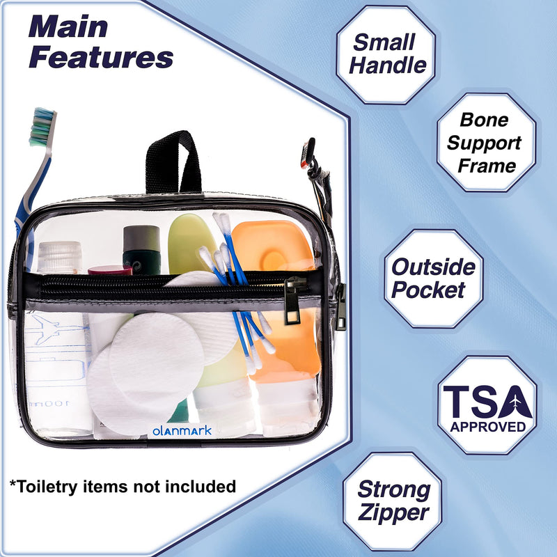 TSA Approved Toiletry Bag 3-1-1 Clear Travel Cosmetic Bag with Handle - Quart Size Bag with Zipper - Carry-on Luggage Clear Toiletry Bag for Liquids - Airport Airline TSA Compliant Bag for Man Women Black