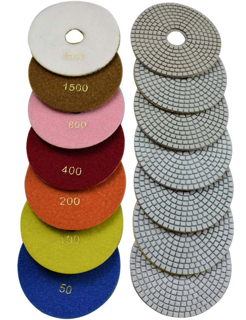 Konfor 5 Inch Wet Diamond Polishing Pads - 7 Piece Set for Marble Granite Concrete Countertop Glass Engineered Stone