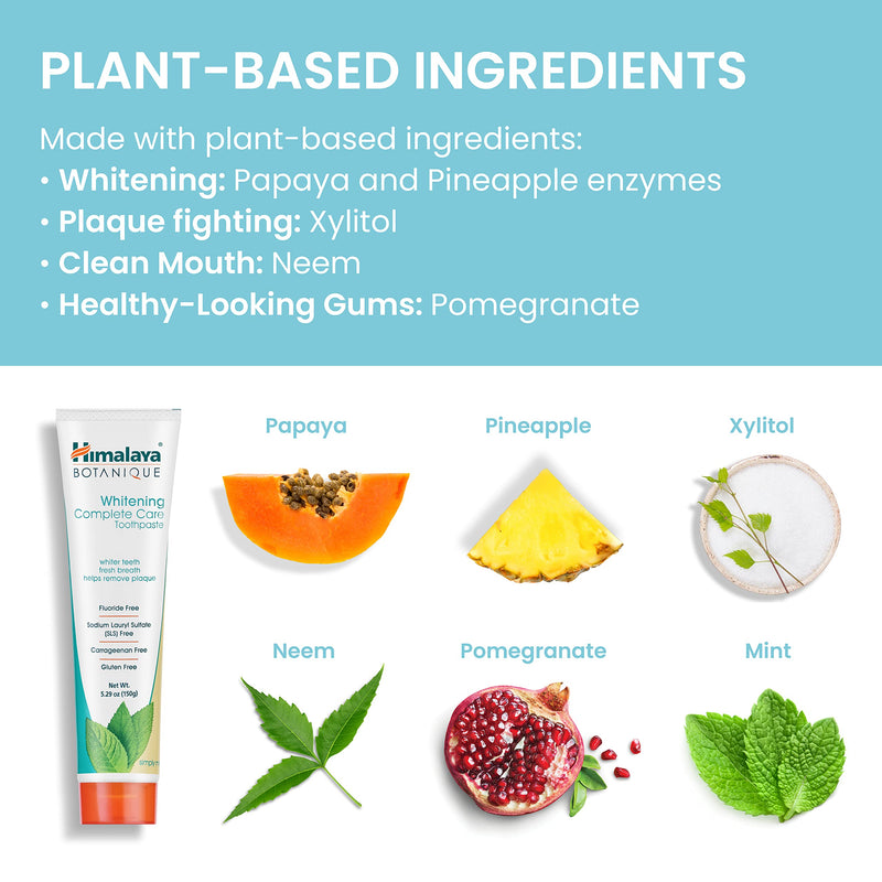 Himalaya Botanique Complete Care Whitening Toothpaste, Simply Mint, for a Clean Mouth, Whiter Teeth and Fresh Breath, 5.29 oz 5.29 Ounce (Pack of 1)
