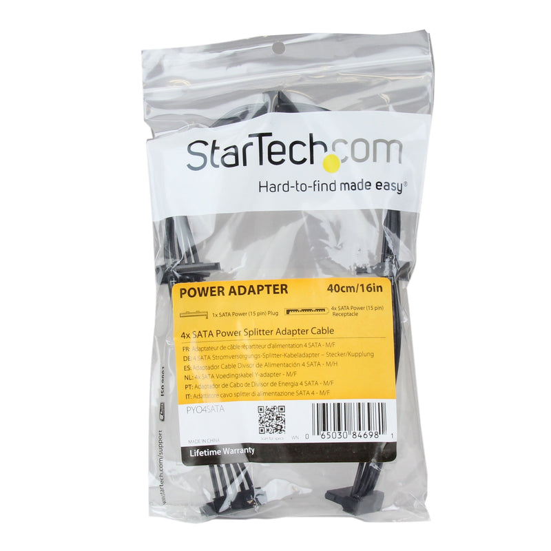 StarTech - PYO4SATA .com 15.7-Inch (400mm) SATA Power Splitter Adapter Cable - M/F - 4x Serial ATA Power Cable Splitter (PYO4SATA) Black 1 SATA to 4x SATA
