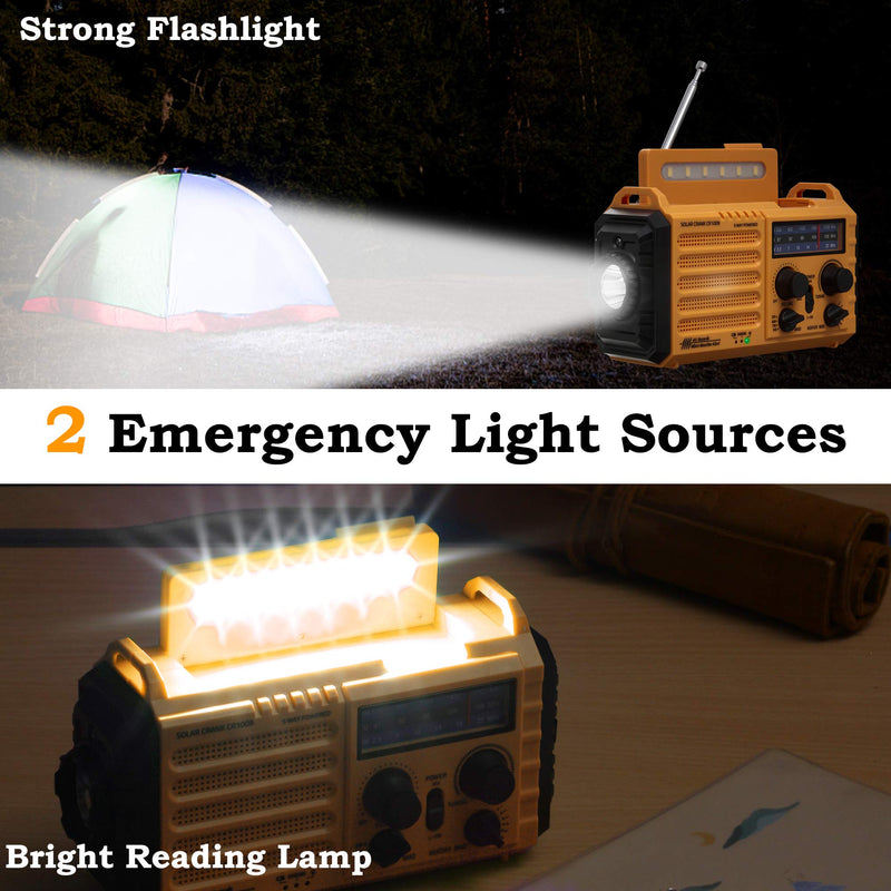 Emergency Radio 5-ways Powered Crank Solar Battery Operated Portable AM FM SW NOAA Weather Alert Radio with USB Charger,Camping Flashlight,Lamp,Headphone Jack,Compass,SOS Alarm,Best Survival Equipment Orange