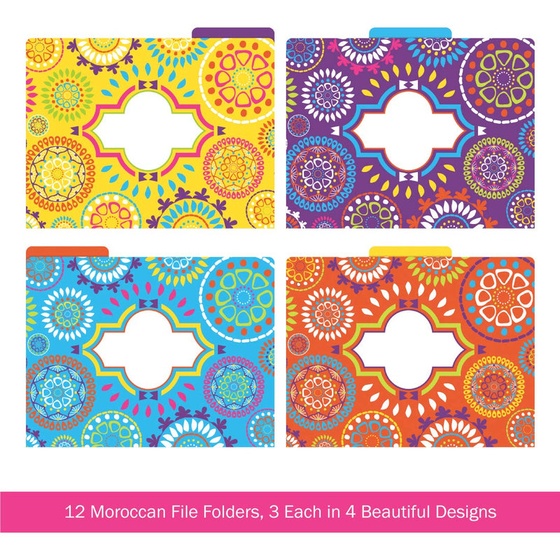 BARKER CREEK Moroccan File Folders, Letter Size, Multiple Designs, Pack of 12