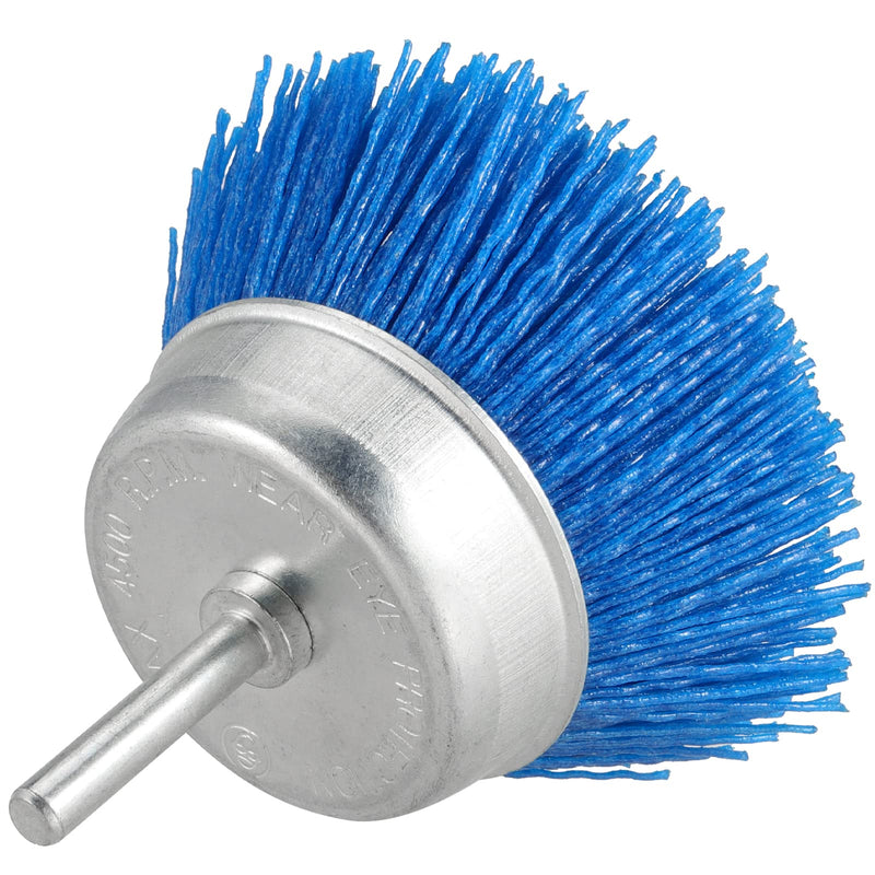 MOUYAT 4 Pack 3 Inch Nylon Abrasive Cup Brushes, 240 Grit Assorted Nylon Cup Brushes with 1/4 Inch Shank, Nylon Cup Brush for Removal Grout, Paint, Stripping Residue, Blue