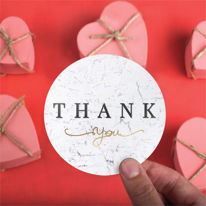 1.5 Inch 500 Thank You Stickers in Roll | Marble Mesh with Gold Foil | Highly Recommended for Birthdays, Weddings, Giveaways, Bridal Showers and Perfect for Small Business Owner