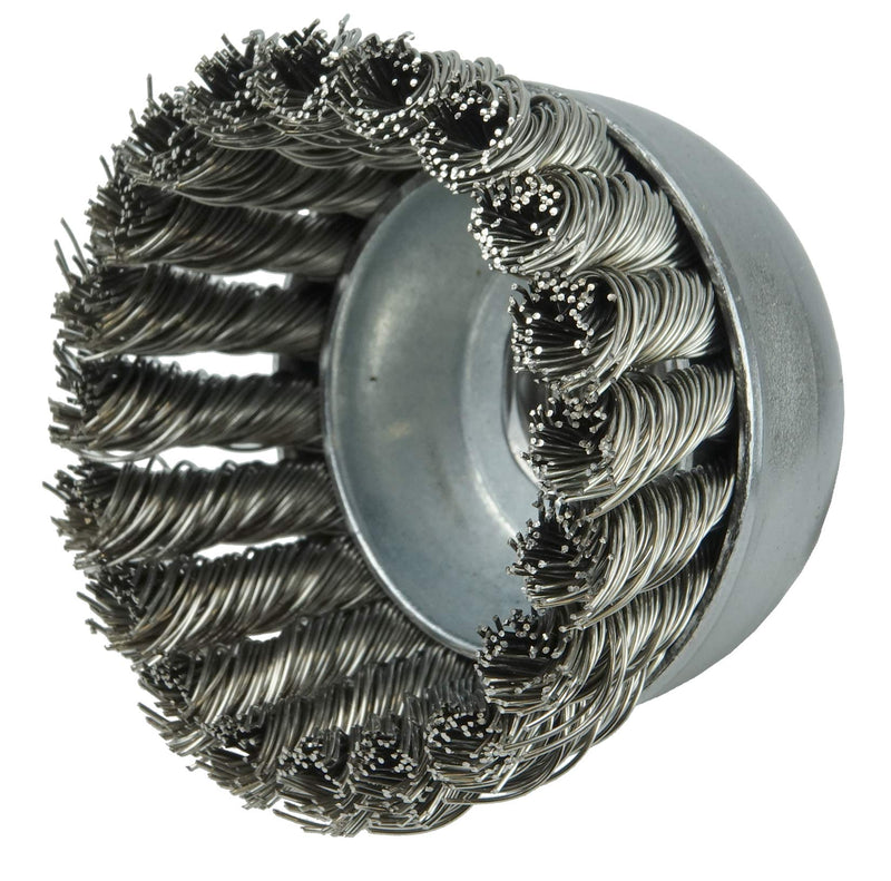 Weiler 13257 2-3/4" Single Row Knot Wire Cup Brush, 0.020" Stainless Steel Fill, 1/2"-13 UNC Nut, Made in The USA 2-3/4" Dia .020" Wire Size x 1" Trim Length