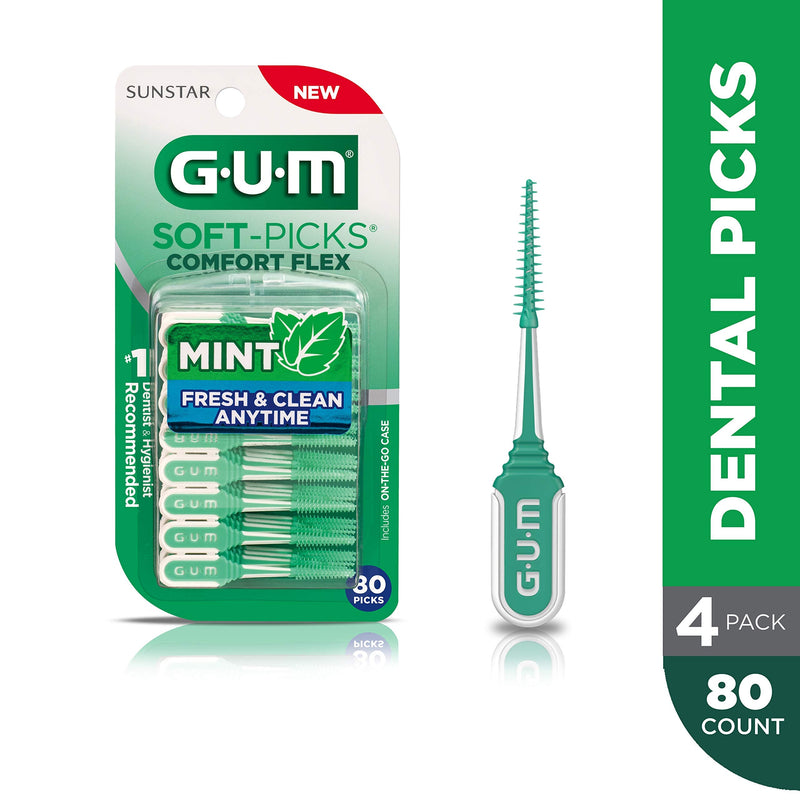 GUM - 6705RW Soft-Picks Comfort Flex Mint Dental Picks, New Invigorating Mint Flavor, 80 Count (Pack of 4) 320 ct