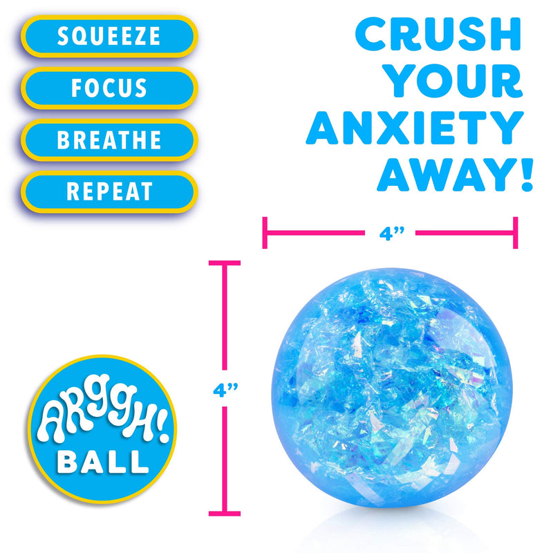 Power Your Fun Arggh Glitter Stress Ball for Adults and Kids - Medium Squishy Stress Ball Fidget Toy, Anti Stress Sensory Ball Squeeze Toy Stress Balls (Blue) Blue