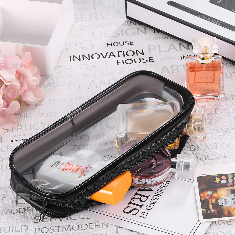 Tatuo 4 Pieces Clear PVC Zipper Pen Pencil Case, Big Capacity Pencil Bag Makeup Pouch (Black and White) Black and White