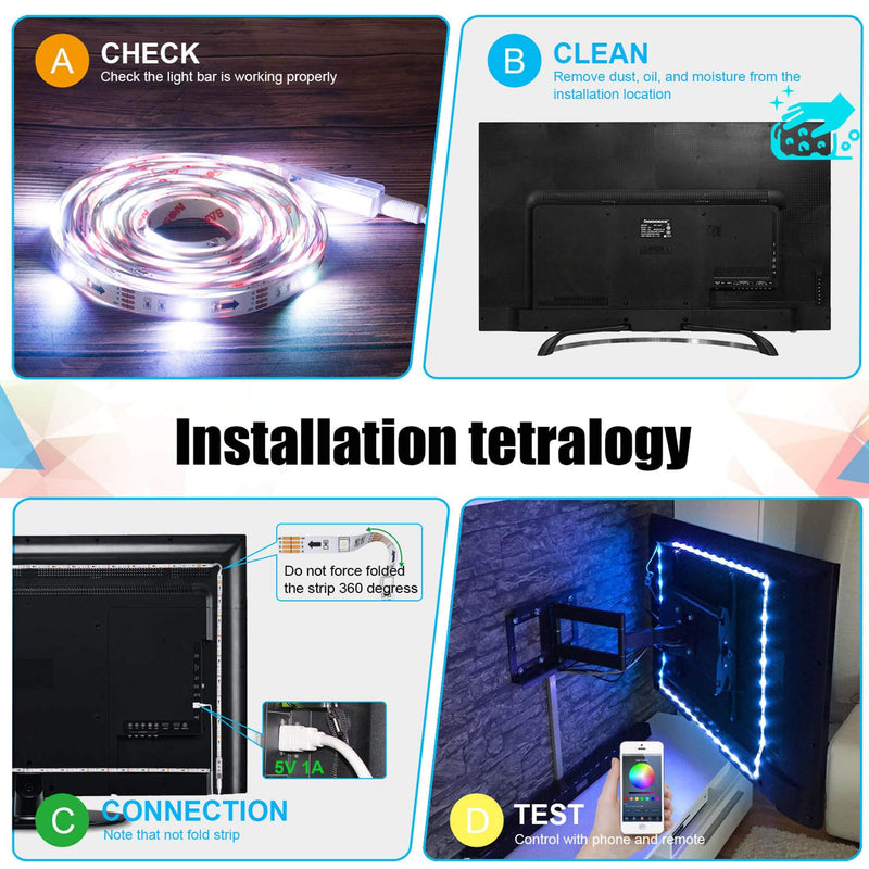 Led Strip Lights, Maylit 8.2 ft Tv Led Backlight for 40-60 inch Tv Bluetooth Control Sync to Music, USB Bias Lighting Tv Led Lights Kit with Remote - RGB 5050 LEDs Color Lights for Room Bedroom 8.2ft