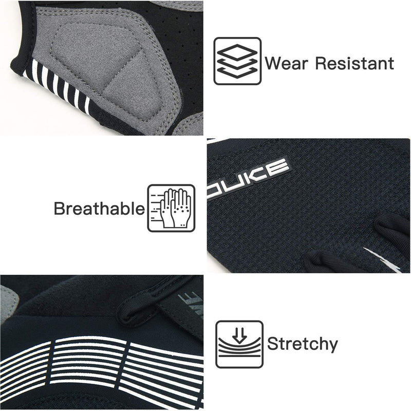 Souke Sports Cycling Bike Gloves Padded Half Finger Bicycle Gloves Shock-Absorbing Anti-Slip Breathable MTB Road Biking Gloves for Men/Women Black-black Small