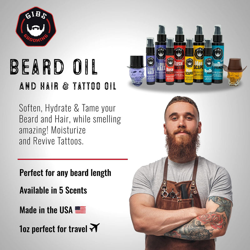 GIBS Grooming Bush Master Beard, Hair & Tattoo Oil- All-Natural with Nutmeg, Leather, Vanilla & Musk Scent- Softens & Strengthens Beard Growth, Moisturizes Skin, 1 Oz. 1 Ounce (Pack of 1) Nutmeg, Leather, Vanilla and Musk