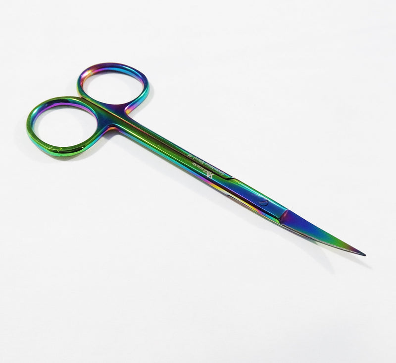 Multi Color Rainbow Supercut Iris Micro Scissors 4.5" Curved with one Serrated Blade Stainless Steel