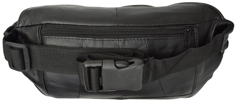 Private Label Large Black Genuine Lambskin Leather Fanny Pack Waist Bag with Cell Phone Pouch