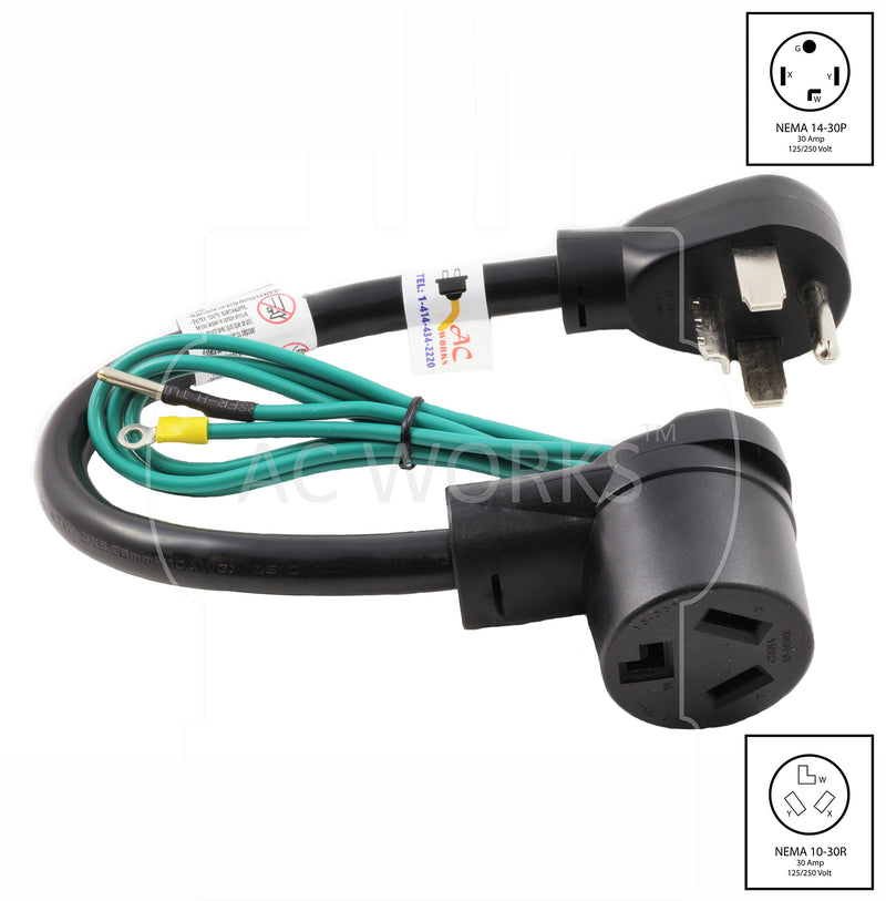 AC WORKS 30 Amp 4-Prong Dryer Wall Outlet Adapter (To 3-Prong 30A Dryer Plug) To 3-Prong 30A Dryer Plug