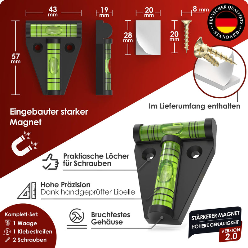 WEIDEBACH® 1x robust spirit level small, magnetic mini spirit level black, small spirit level shatterproof, camping spirit level, spirit level motorhome, spirit level caravan, cross spirit level 1 piece