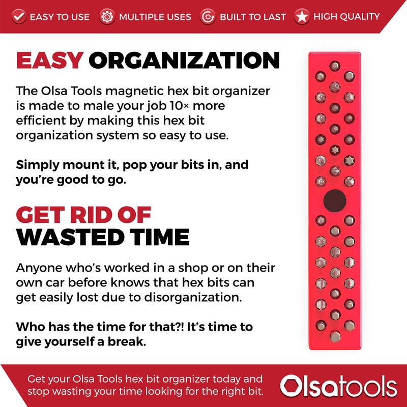 Olsa Tools Hex Bit Organizer with Magnetic Base | Professional Quality Hex Bit Holder for Your Specialty, Drill or Tamper Bits (Red) Red