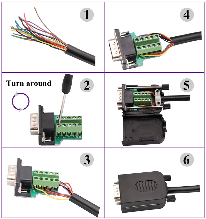 AAOTOKK DB9 Screw Terminal Block Adapter D-SUB 9-pin RS232 Male to 9+1 Pin/Way Female Serial Terminal Breakout Board Connector Signal Module with case (2Pcak/Male)
