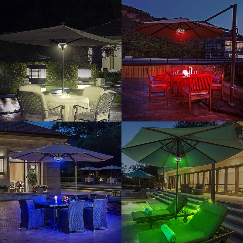BIGMONAT Patio Umbrella Light Battery Operated, Outdoor Table Umbrella Lights with Remote, Super Bright Color Changing Pole Light, Wireless Tent Lights for Camping, 250 Lumens Brown