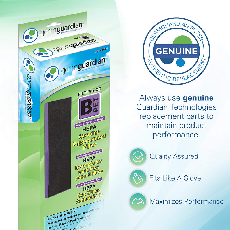 Germ Guardian FLT4850PT True HEPA Genuine Air Purifier Replacement Filter B, with Pet Pure Treatment for GermGuardian AC4900, AC4825, AC4850PT, CDAP4500, AC4300, and More, 1 Count (Pack of 1) 1 Pack