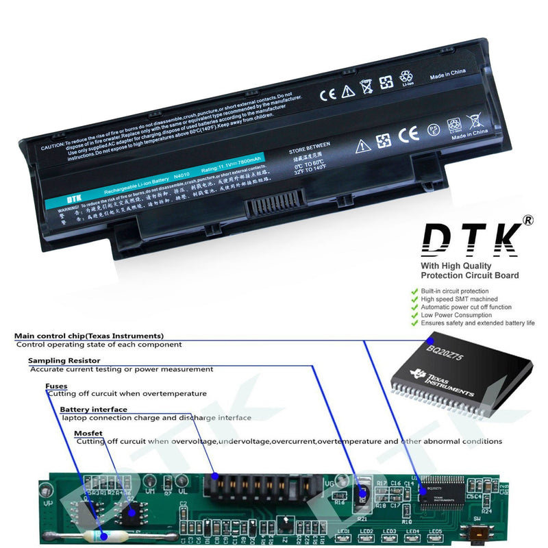 Dtk Laptop Battery Replacement for Dell Inspiron 3420 3520 13r 14r 15r 17r N3010 N4010 N4050 N4110 N5110 N5010 M5110 M5010 M4110 M501,P/N J1knd 4t7jn [9-cell 7800mah]
