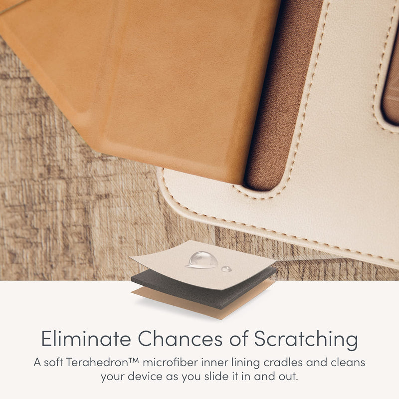 Moshi Muse Laptop Sleeve with Folding Stand for 13" MacBook/Laptop, Ergonomic 15-Degree Convertible Stand, Vegan Leather, Zipper-Less Magnetic Design, Microfiber Inner Lining, Caramel Brown