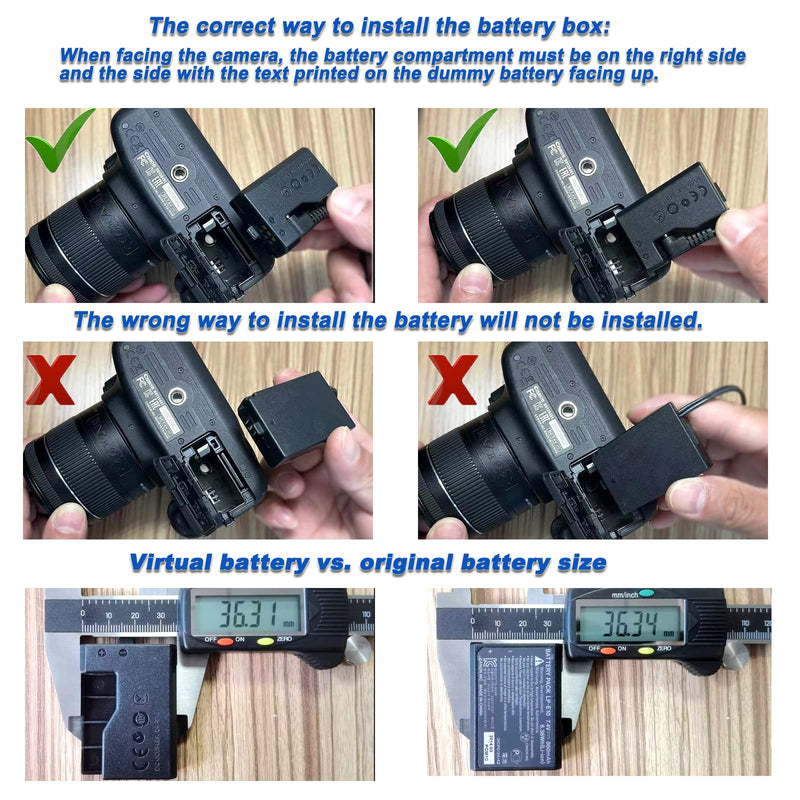 TKDY ACK-E10 EOS Rebel T7 USB Continuous Power Supply LP-E10 Dummy Battery DR-E10 DC Coupler Kit for Canon EOS T6 T5 T3, Kiss X50 X70 X80 X90, EOS 1100D 1200D 1300D 1500D 2000D Digital Camera.