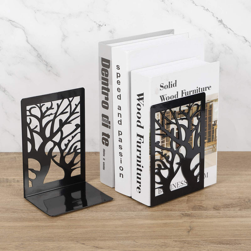 Book Ends, Bookends for Shelves, Bookends for Heavy Books, Book Shelf Holder, Decorative Book Ends, Metal Bookends Black 2 Pairs, Non Skid Book Stoppers