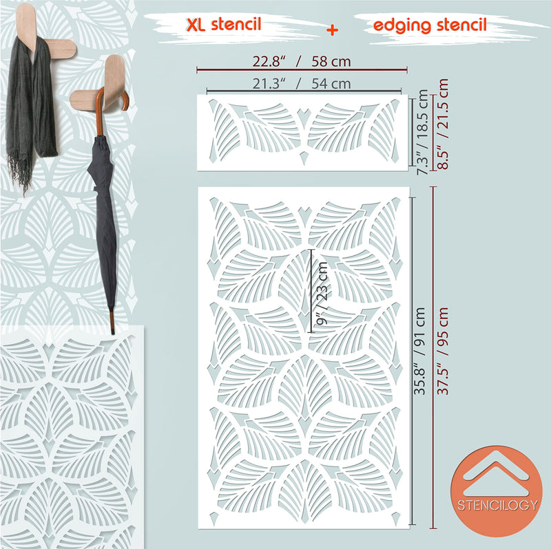 STENCILOGY® / Danube - 23" x 38" XL Wall Stencil, Palm Leaf, Large Allover Wall Stencils for Painting, Stencils for Walls, Large Floral Wall Stencil