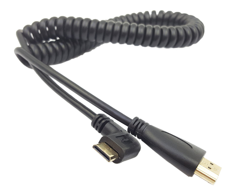 Angle 90 Degree Right Mini HDMI to HDMI,SinLoon Right Angled Mini-HDMI Male to HDMI Male Gold Plated Converter Adapter Coiled Spiral Cable,Support 3D, 1080P,1.5~10 Feetï¼ˆ90Mini-HDMI Rightï¼‰