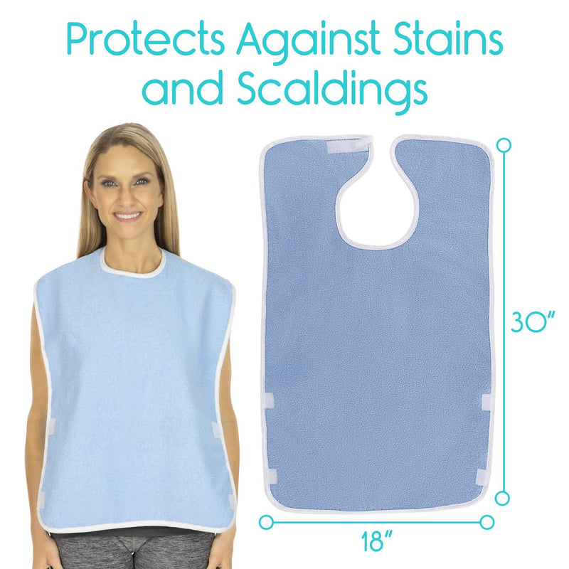 Vive Adult Bibs (2 Pack) - Waterproof Apron Set for Men, Women for Eating with Adjustable Strap - Washable Reusable Large Terry Cloth for Elderly, Seniors and Disabled - Extra Long Clothing Protector 2