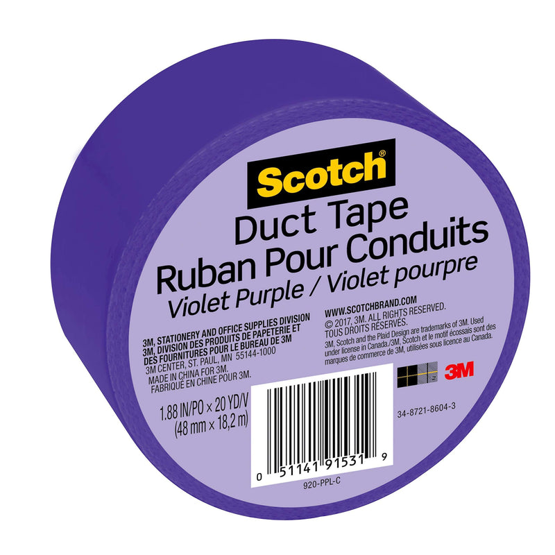 Scotch Duct Tape, 1.88 in x 20 yd, Violet Purple, 1 Roll (920-PPL-C)