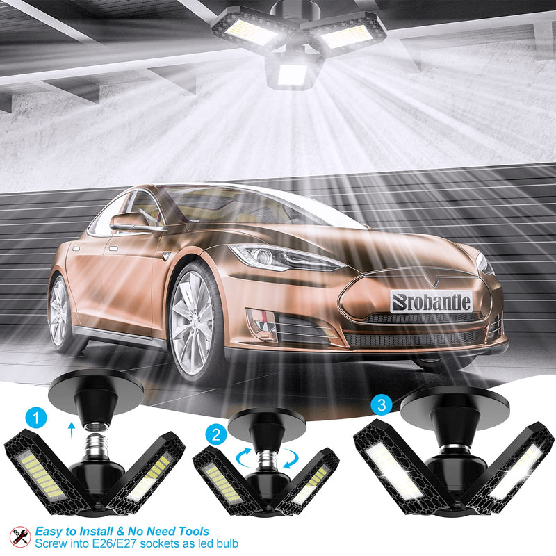 LED Shop Lights 80W LED Garage Lights 3 Leaf garage lights ceiling led Lights for Garage Deformable LED Garage Light with E26 E27 Base Garage Light Bulb for Workshop Basement LED Light Bulb Shop Light 3 Count (Pack of 1)