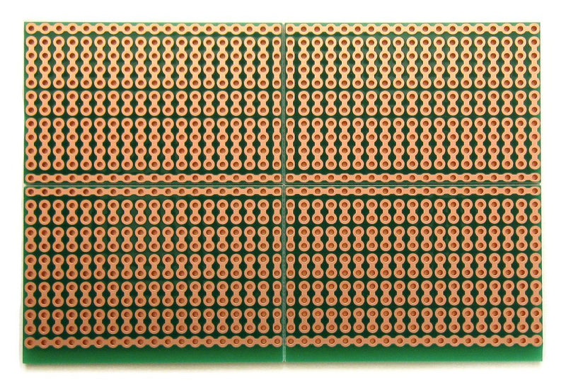 SB4 Snappable PC BreadBoard, Scored PCB, Snaps Into 4 Small Boards, 2-Layer, Plated Holes, Power Rails, 2.5 x 3.8in (63.5 x 96.5mm)