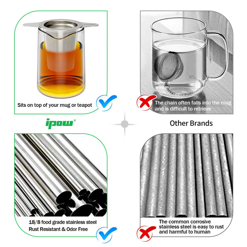 IPOW Upgraded 18/8 Stainless Steel Tea and Coffee Infuser Fine Mesh Filters Tea Strainer Steeper Double Handles for Hanging on Teapots, Mugs, Cups to steep Loose Leaf Tea and Coffee 1 Pack