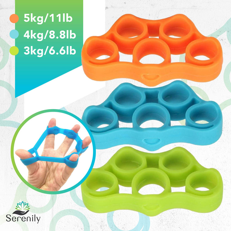 Serenily Hand Grip Strength Trainer - Finger Exerciser for Forearm Workout. 6 Pack Hand Grip Strengthener, Finger Stretcher for Carpal Tunnel, Arthritis, Wrist Pain, Physical Therapy & Stress Relief