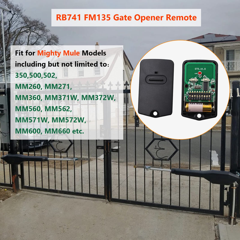 GTO Mighty Mule Gate Opener RB741 FM135 Remote Control Transmitter, Single Button Gate Clicker Garage Door Entry Transmitter (3 Pack) 3