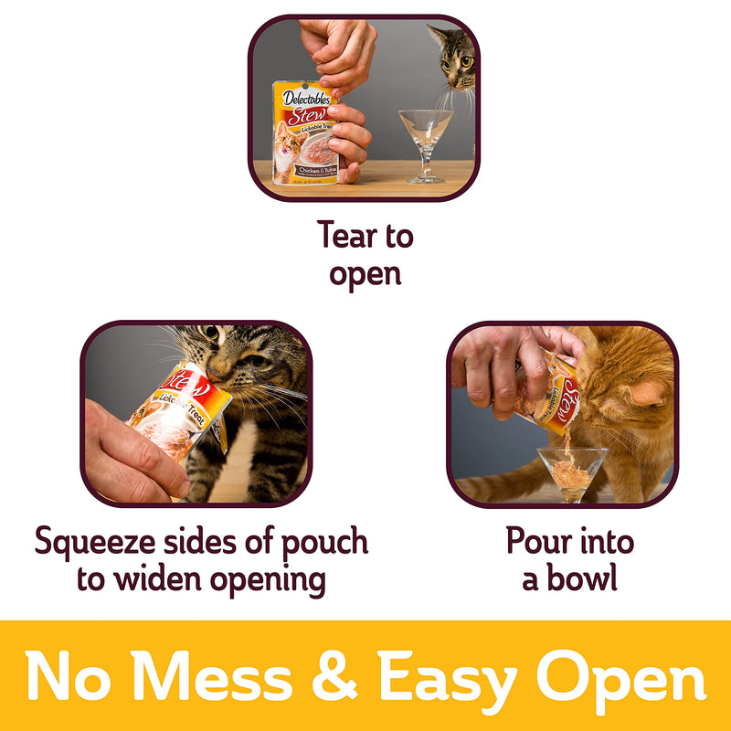 Hartz Delectables Stew Lickable Wet Cat Treats for Adult & Senior Cats, Multiple Flavors 12 Count (Pack of 1) Chicken & Tuna