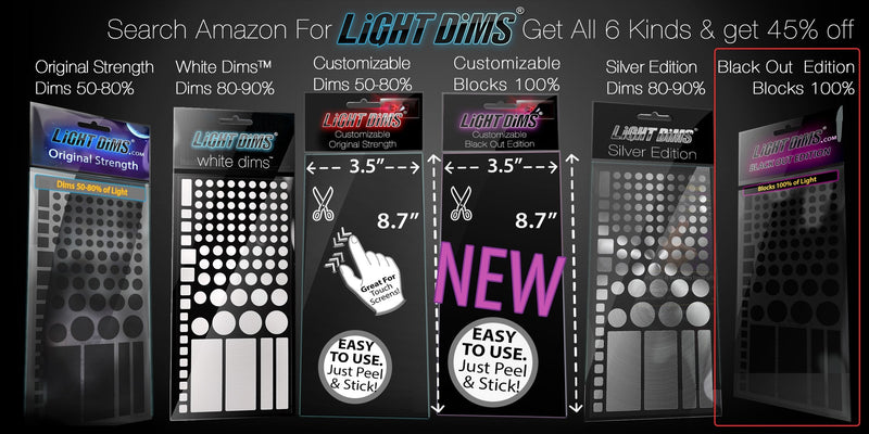 LIGHT DIMS Black Out Edition - Light Blocking LED Covers Routers, Electronics and Appliances and More. Blocks 100% of Light, in Retail Packaging.