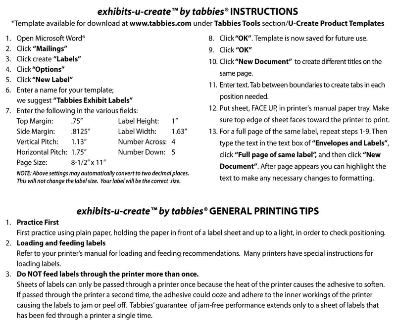 Tabbies Legal Exhibits-U-Create 1-5/8"W x 1"H Labels, 8-1/2"W x 7"H Sheet, 240 Labels/Pack (48092) Yellow