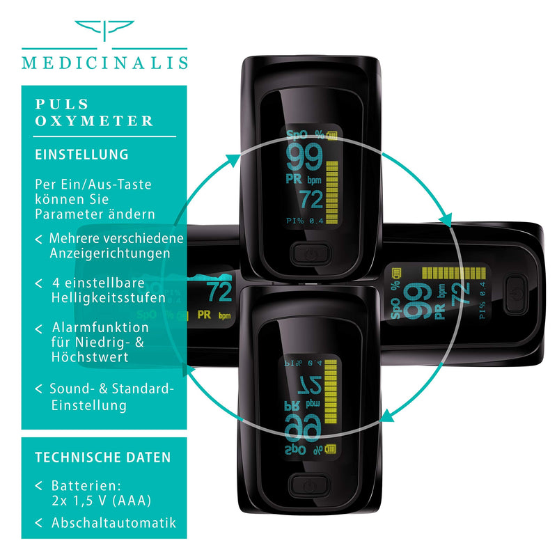 CSL-Computer Medicinalis - finger pulse oximeter, pulse oximeter, measurement of oxygen saturation (SPO₂), heart rate (pulse) and perfusion index (PI), painless application C: Black