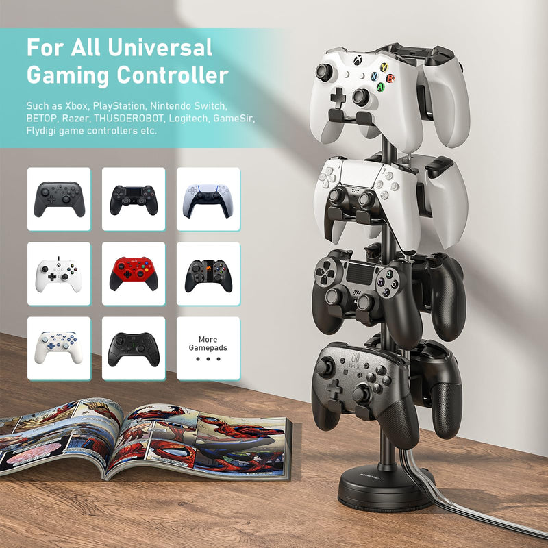 MANMUVIMO Anti-Slip Game Controller Holder 4 Tiers with Stable Suction Cup, Controller Stand for Desk, Universal Controller Storage Display Stand Compatible for PS5/PS4/Xbox Series/Xbox One/Switch Pro Controller Stand 4 Tires