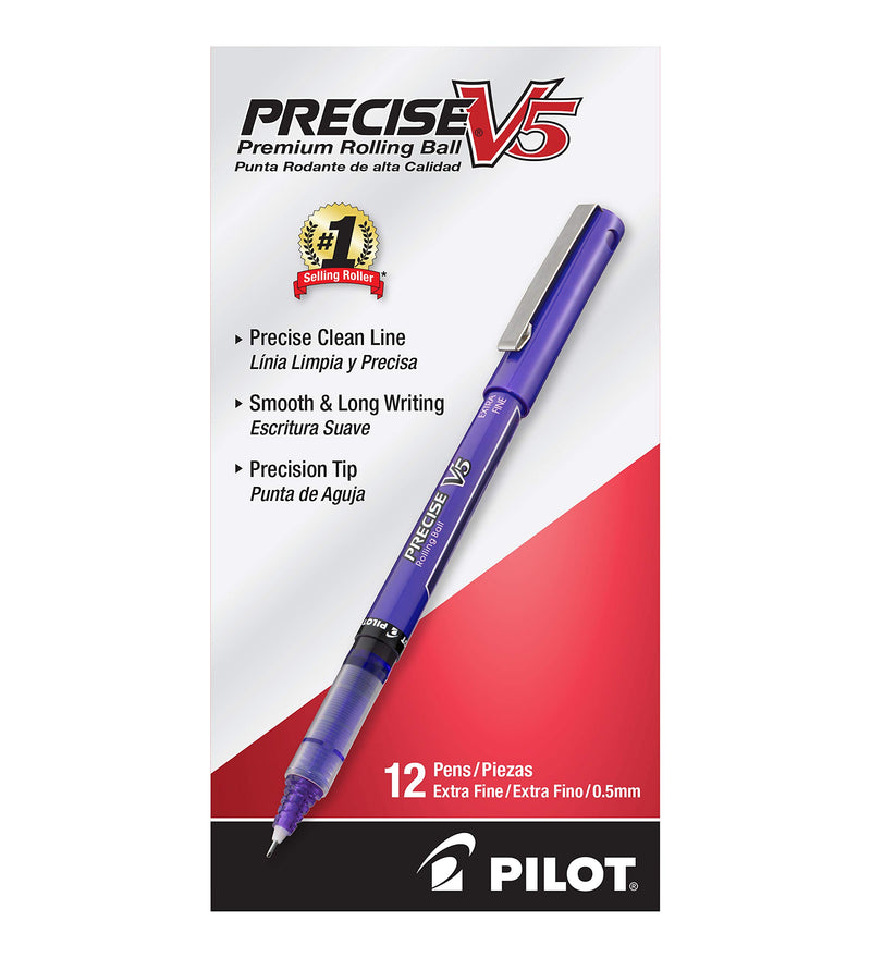 PILOT Precise V5 Stick Liquid Ink Rolling Ball Stick Pens, Extra Fine Point (0.5mm) Purple Ink, 12-Pack (25106) Pack of 12