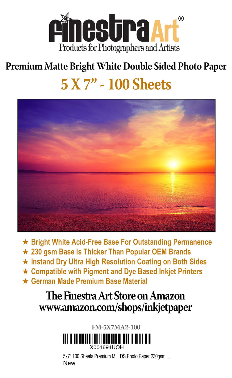 5" X 7" Premium Matte Bright White Inkjet Double Sided Photo Paper - 100 Sheets