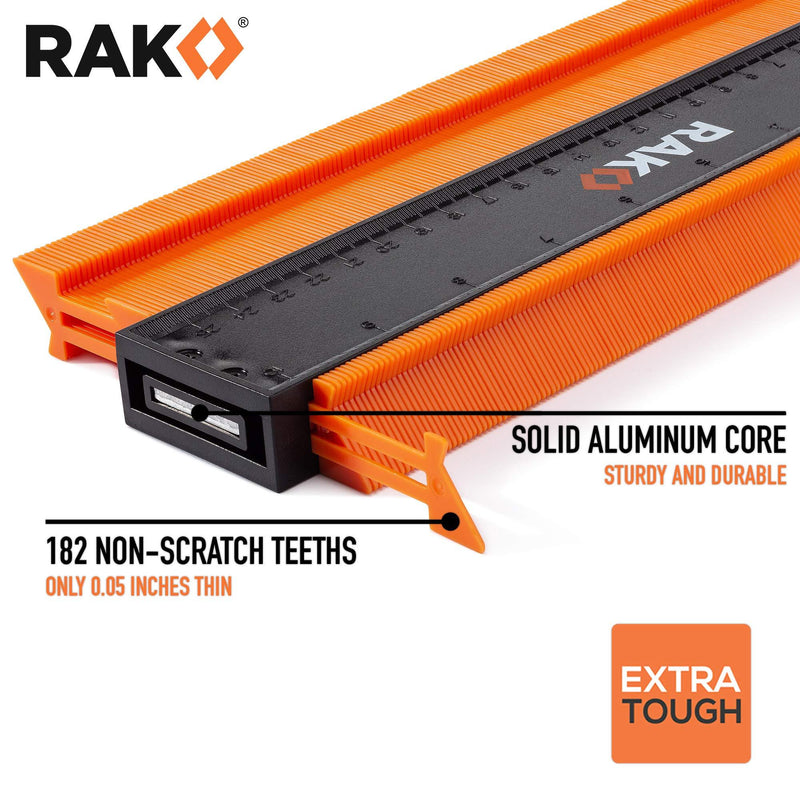 RAK Contour Gauge Shape Duplicator (10 Inch Lock) Template Tool with Adjustable Lock Precisely Copies Irregular and Awkward Shapes - Great Tool for DIY Handyman, Construction 10 Inch