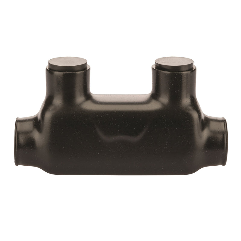 NSI Industries Polaris Black ISR-250 Insulated In-Line Splice Connector - 2 Ports for 250 MCM-6 AWG Wire Range - Dry Locations - Dual-rated for cooper and/or aluminum - 1.19-inch width, 1.90-inch height, 4-inch length - Hex size 5/16-inch