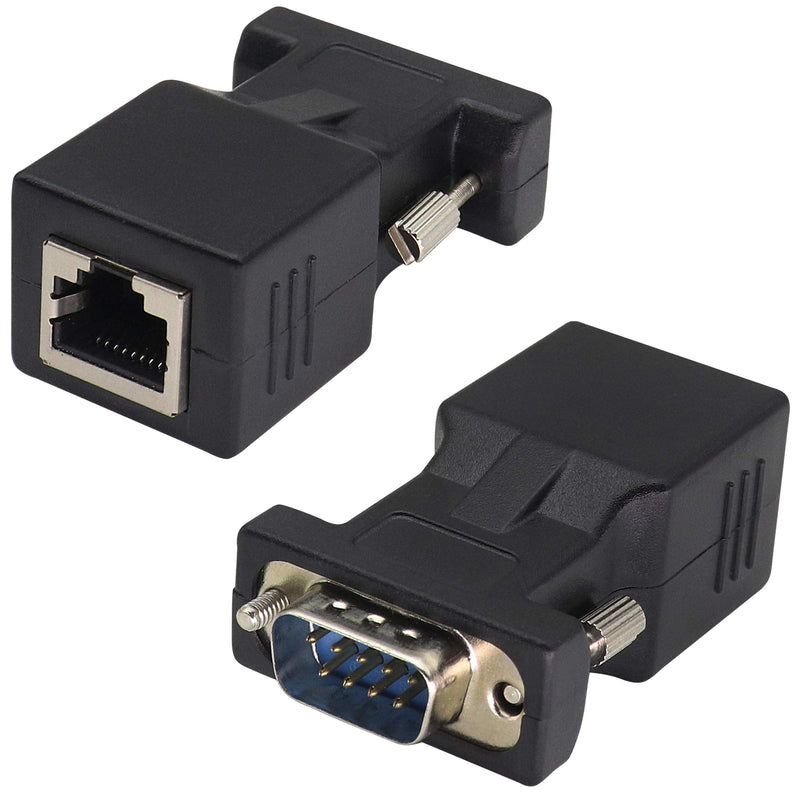 AAOTOKK DB9 to RJ45 Extender DB9 9Pin Serial Port Female&Male to RJ45 CAT5/6 Ethernet LAN Network Adapter for Multimedia Video & Extend Transmission Distance Adapter of DB9 Devices(2 Pack-Male&Female) Male&Female