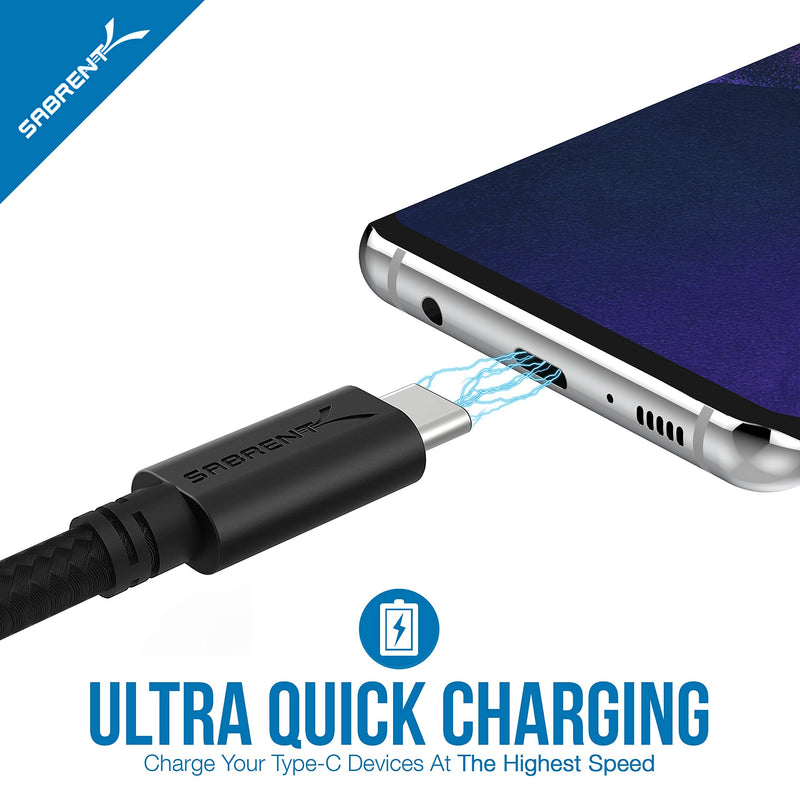 Sabrent [6-Pack] 22AWG Premium 6ft USB-C to USB A 2.0 Sync and Charge Cables [Black] (CB-C6X6)