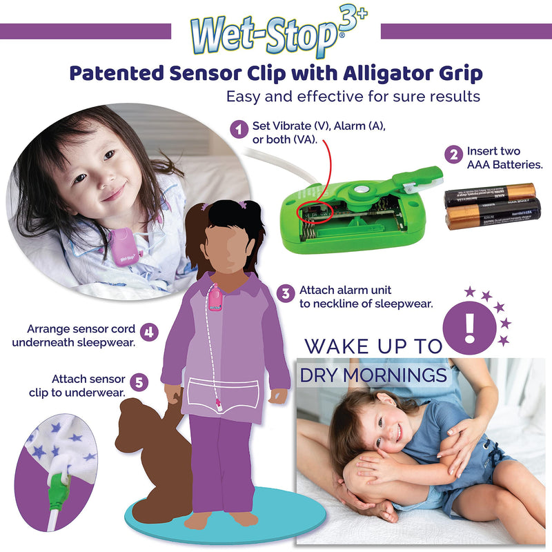 Wet-Stop 3 Pink Bedwetting Enuresis Alarm with Loud Sound and Strong Vibration for Boys or Girls, Proven Solutions for Bedwetters