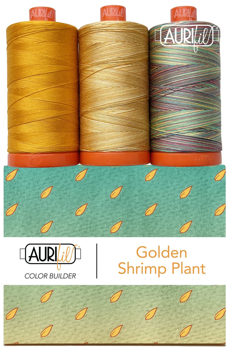 Aurifil Thread Color Builder 2022 Rainforest Plants -50wt 100% Cotton Threads 3 Large SPOOLS (Golden Shrimp Plant)